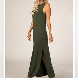PinkBlush Olive Side Slit Maxi Dress